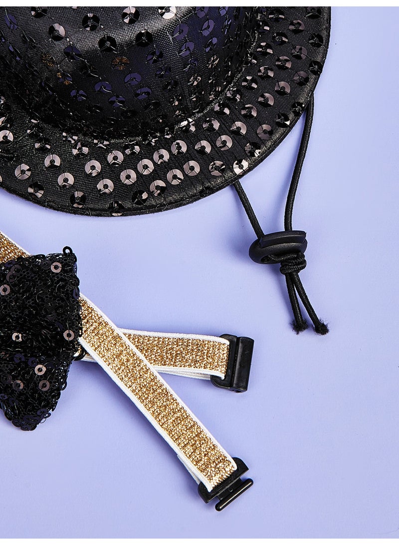 2PCS Dog Costume Top Hat Cat Sombrero Hat Formal Necktie/Bowtie Birthday Party Cosplay Costume Pet Dog Cat Holiday Party Decoration - Image 5